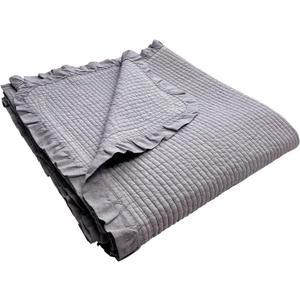 100% Cotton Frilled Bed Coverlet, Blanket - Full/Double Size 79x91" - Pigment Washed Soft & Breathable Quilted for Bed and Couch - Lightweight Coverlet for All Seasons (Gray)