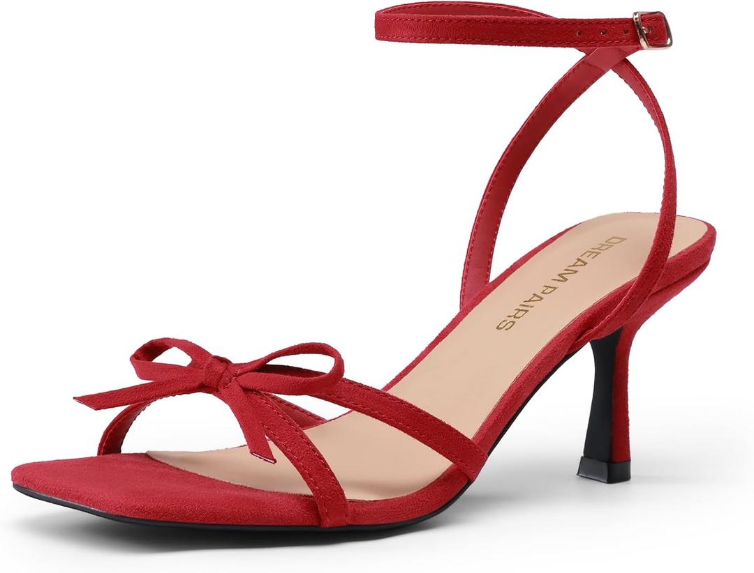 DREAM PAIRS 2026 Women's Bow Heels -Kitten Heels for Women, Square Toe Strappy Heeled Sandals, Elegant Wedding & Bridal Bownots Sandals for Formal & Special Occasions