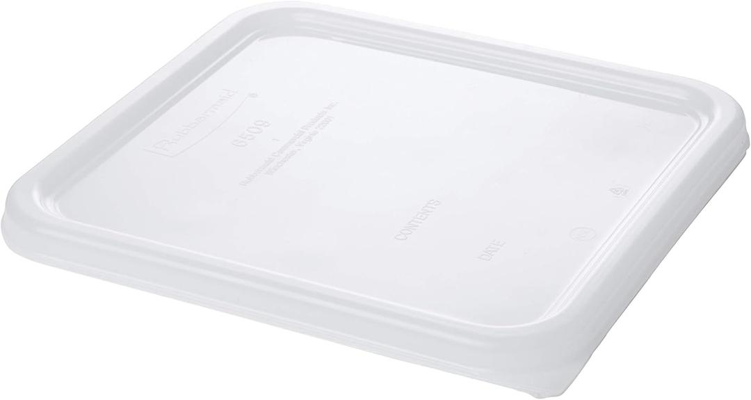 Rubbermaid Commercial Products Large Lid For 2/4/6/8 Qt. Plastic Space Saving Square Food Storage Container, White, Lid for Kitchen/Restaurant/Cafeteria for Wet/Dry Food Storage (Clear)