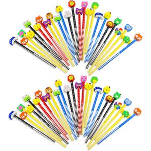 50 Pack Assorted Colorful Cartoon Animal Pencil With Erasers Toppers,Number 2 Fun Pencils For Kids,Bulk Party Favor Supplies for Ages 3-5 Classroom Novelty Design Birthday Gift