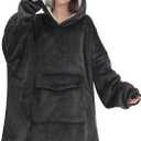 Mewkou Wearable Blanket Hoodie for Adult,Oversized Sherpa Fleece Blanket Hoodie for Women Men,Grey