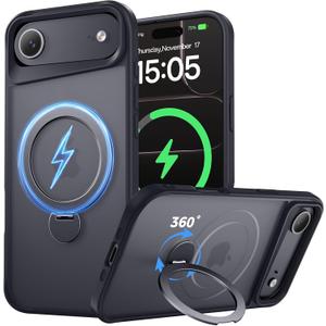 Compatible with iPhone Air Case, with 360 Magnetic Stand [Compatible with MagSafe] [Military Drop Protection] Shockproof Translucent Matte Case for iPhone Air 6.5 Inch, Black