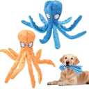 lanjue 2 Pcs Octopus Dog Toys, No Stuffing Squeaky Dog Toys Chew Toys for Dogs Puppy Toys Indestructible Dog Toy for Small & Medium & Large Dogs (Blue,Orange)