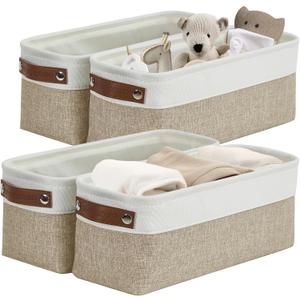 DECOMOMO Narrow Storage Bins Small Baskets for Organizing Bathroom, Toilet Tank, Towel Storage, Entryway, Gifts (Beige and White - Set of 4)