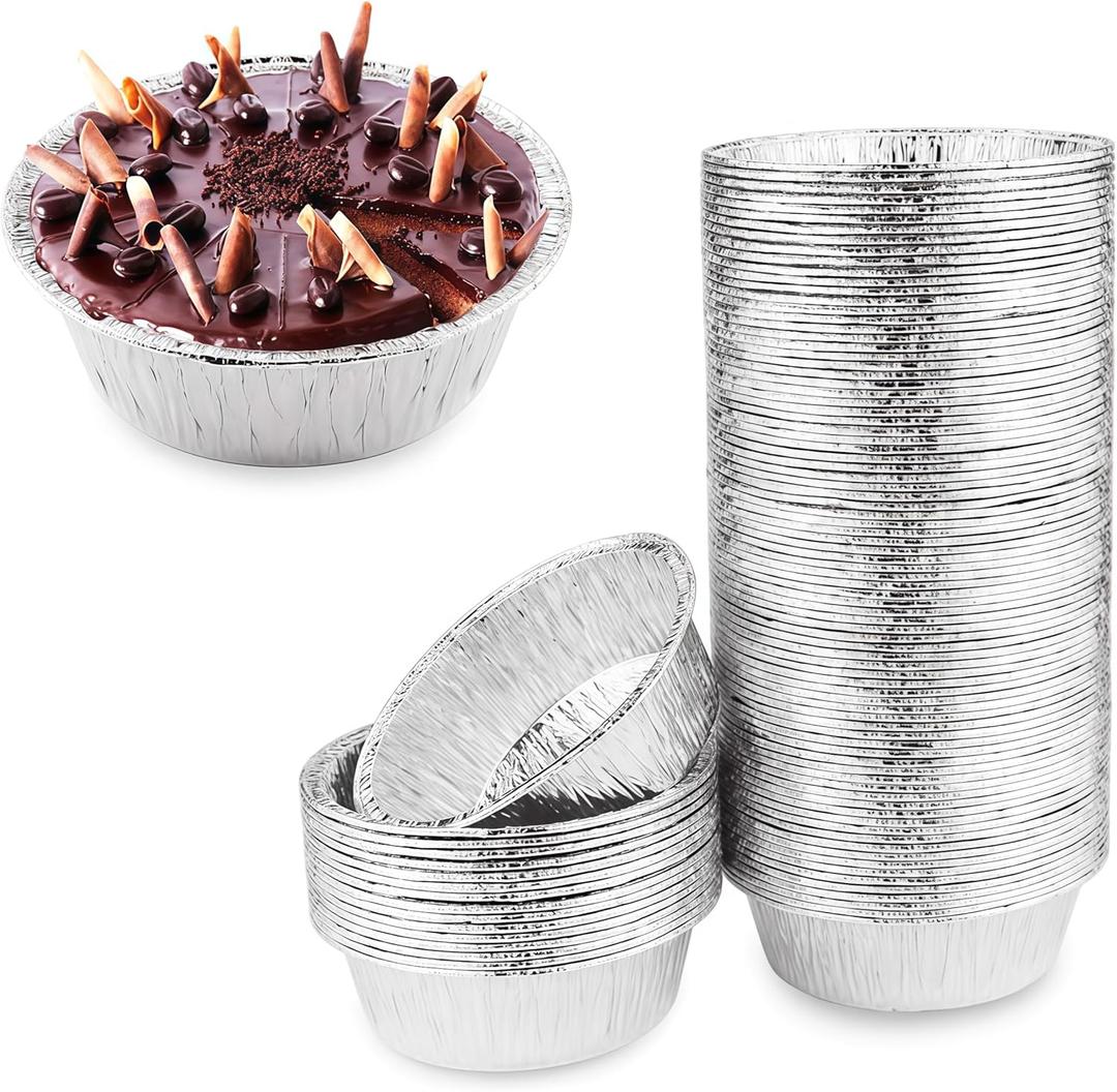 100 Pack 4" Round Tart Pie Foil Pans - Disposable Aluminum Foil Tart & Pie Tins for Baking, Cooking, Storage or Reheating
