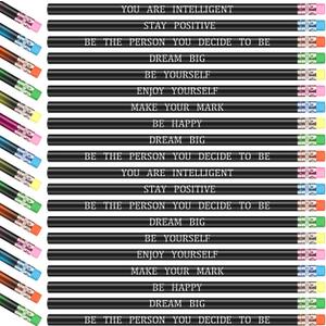 Epakh 100 Pcs Inspirational Pencils Color Changing Pencils Bulk with Eraser HB Wooden Pens Gift for Kids Back to School Gift for Classroom, Student Reward(Black,Classic Style)