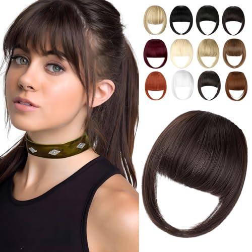 Cephermer Clip in Bangs, Synthetic French Bangs Hair Clip, Fake Bangs Fringe with Temples Hairpieces for Women Natural Curved Hair Extensions for Daily Wear Medium Brown