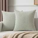 Kevin Textile 2 Packs Light Green Decorative Throw Pillow Covers 20x20 Inch for Living Room Couch Bed Sofa Spring Soft Striped Corduroy Square Cushion Case 50x50 cm Rustic Farmhouse Boho Home Decor