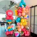 HILAVO Summer Tropical Balloon Arch Garland Kit Iridescent Star Balloons and Transparent Balloon Teal Pastel Pink Orange Yellow Lime Green Balloons for Hawaiian Luau Aloha Birthday Pool Party Decor