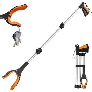 43" Extra Long Grabber Tool, Foldable Grabbers for Elderly Grab It Reaching Tool with Rotating Jaw +Magnets, 4" Wide Claw Opening Reacher Grabber Pickup Tool, Grabber Reacher Tool Heavy Duty (Orange)