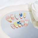 Short Almond Press on Nails Summer Fruit Fake Nails with 3D Lemon Blueberry Bow Designs Cute Press Ons French Tip False Nails Glossy Acrylic Artificial Full Cover Glue on Nails for Women DIY