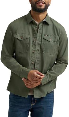 Wrangler Men's Long Sleeve Shirt, Thyme (Twill), Large