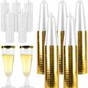 TAICHEUT 40 Pack Plastic Champagne Flutes, 5 Oz Gold Rimmed Champagne Flutes, Clear Plastic Toasting Glasses for Mimosa Bar Engagement Birthday Wedding Graduation Decorations Party