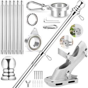 REERON No Tangle Flag Pole Kit, 7 FT Stainless Steel Flagpole, 1" Porch Flagpole with 2-Position Bracket, 360 Anti-wrap Flag Pole Bearing Rings for Outside House Outdoor Sport for American Flags