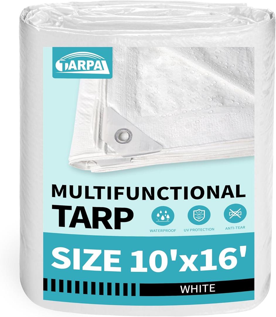 TARPAL 10x16 Feet White Tarp Waterproof Lightweight tarps Multipurpose Protective Cover All Purpose Poly Tarps Cover for Firewood Outdoor Furniture etc