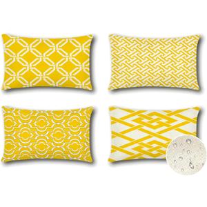 OTOSTAR Set of 4 Waterproof Throw Pillow Covers 16x24 Inch Farmhouse Geometric Square Pillow Cases for Couch Patio Furniture Balcony Garden Outdoor DecorationGeometry40-Yellow