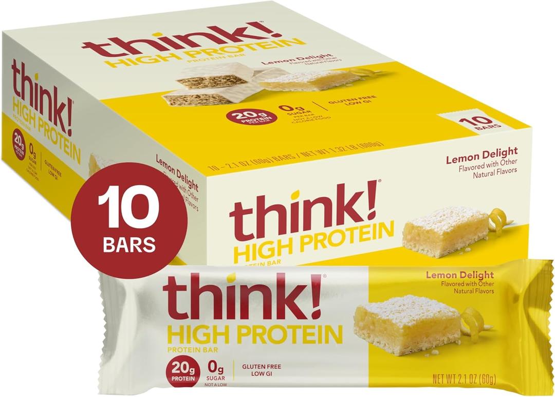 think! Protein Bars, High Protein Snacks, Gluten Free, Kosher Friendly, Lemon Delight, Nutrition Bars, 2.1 Oz per Bar, 10 Count, Best By: 02 DEC 2026