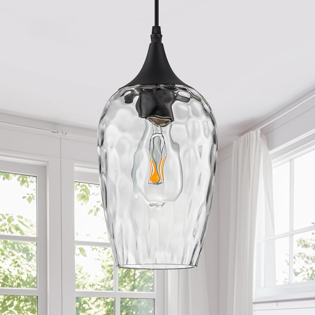 Glass Pendant Lights Kitchen Island, Black Pendant Light Fixtures with Hand-Blown Clear Glass Modem Farmhouse Hanging Light for Kitchen Sink Dining Room Bedroom