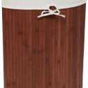 Space-Saving Bamboo Corner Laundry Hamper with Lid – 19 Gallon/73L Collapsible Clothes Basket – Removable Washable Liner – Decorative Wicker Storage for Bedroom, Bathroom, Apartment – Dark Brown