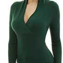AmélieBoutik Women Deep V Neck Empire Waist Long Sleeve Knit WrapTop Sweater, Size M, Dark Green