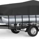 Heavy Duty Pontoon Boat Cover, Upgraded Waterproof 1200D Marine Grade Canvas Cover Fits Pontoon Boat 21ft-24ft with Motor Cover, Black