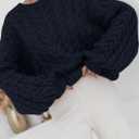 PRETTYGARDEN Womens Sweaters Spring 2026 Cable Knit Long Sleeve Crewneck Oversized Sweater Chunky Pullover Loose Outfits (Navy, XXL)