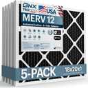 BNX TruFilter 18x20x1 MERV 12 Odor Defense (5-Pack) AC Furnace Air Filter with Activated Carbon - MADE IN USA - Pleated Air Conditioner HVAC AC Furnace Filters - Removes Odor, Mold, Bacteria, Smoke