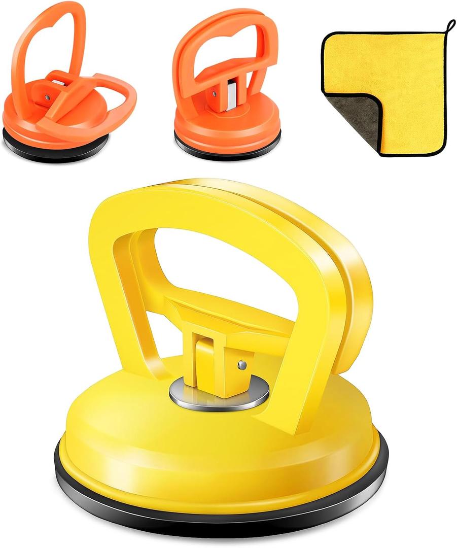 Car Dent Puller, Dent Remover Tool Kit, Dent Removal Kit with Suction Cup and Handle Lifter for Auto Body Small Dent Repair, Glass Lifter, Screen Remover, Object Moving Tool (Yellow+Orange)