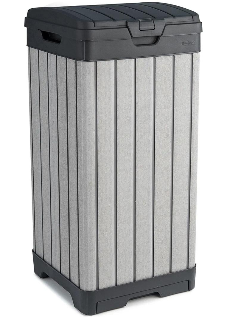 Keter Rockford Resin 38 Gallon Outdoor Kitchen Trash Can with Lid and Drip Tray for Easy Cleaning-Perfect for Patio Dining, Grey Keter Rockford Resin 38 Gallon Outdoor Kitchen Trash Can with Lid and Drip Tray for Easy Cleaning-Perfect for Patio Dining, Grey