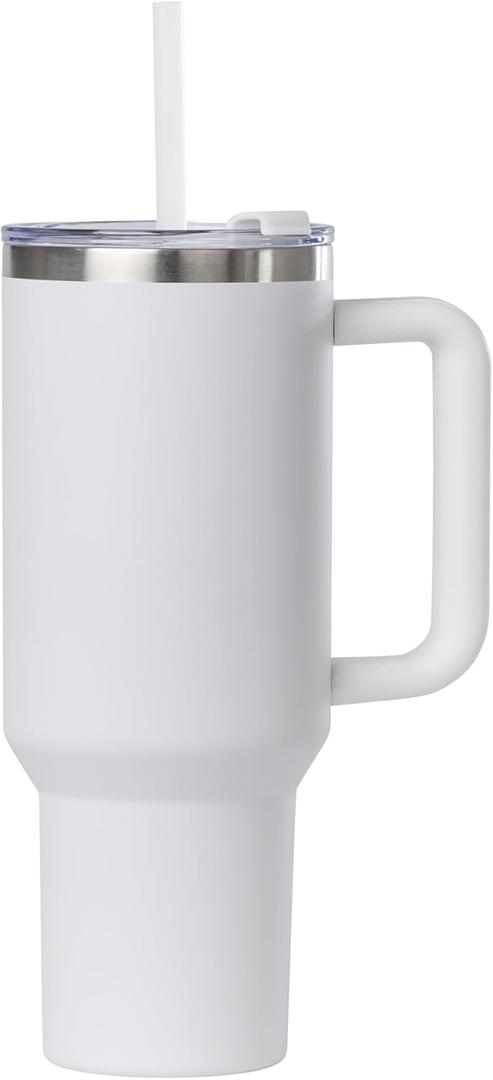 Cayman 30oz Stainless Steel Tumbler with Handle, Lid & Straw  Double Wall Vacuum Insulated Travel Mug (30 oz., White)