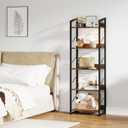 Hosfais 5 Tier Tall Bookshelf: Industrial Wood Book Shelf with Edge Protection Metal Narrow Bookshelf Bookcase Storage Organizer Display Rack for Living Room Home Office (Rustic Brown)