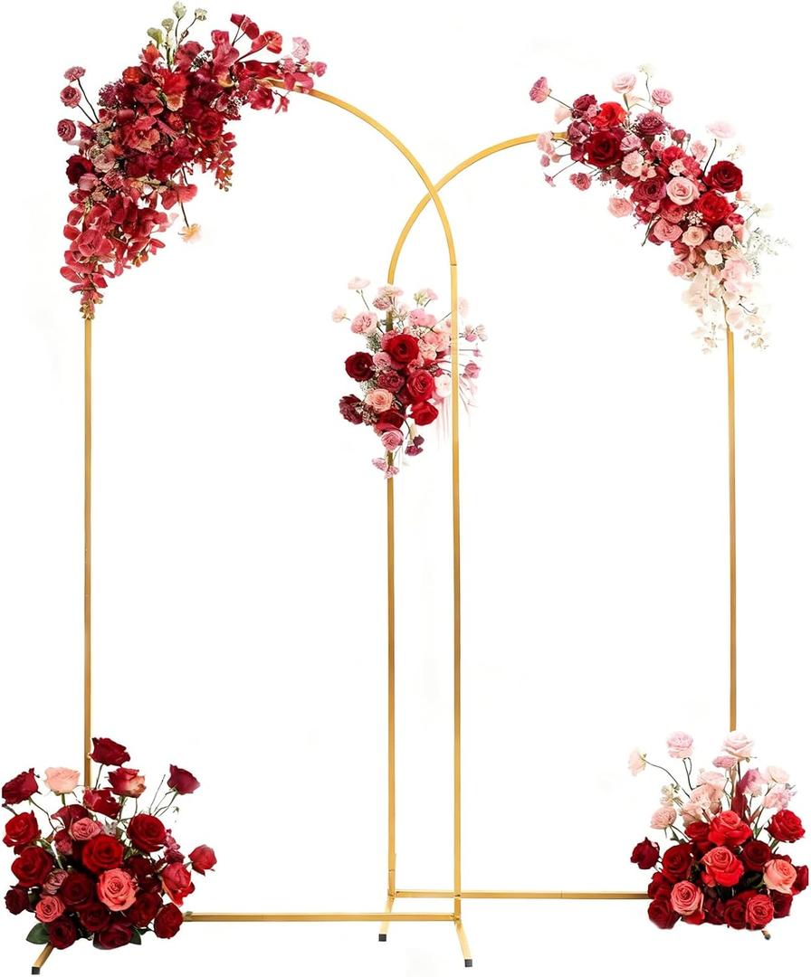 Arch Backdrop Stand - 2PCS (7.2ft, 6.6ft) Upgraded Metal Arch Backdrop Stand - Easy to Set up Gold Wedding Arch Frames- for Weddings, Birthday Parties, Baby Showers, Family Gatherings