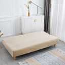 Futon Slipcover Velvet Stretch Armless Sofa Cover Elastic Washable Couch Sofa Furniture Protector for Folding Futon Moving Sofa Bed Without Armrests (Velvet Beige)