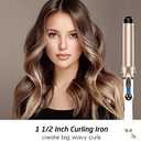 Hoson 1 1/2 Inch Curling Iron Large Barrel, 1.5 Inch Long Barrel Curling Wand Dual Voltage, Ceramic Tourmaline Coating with LCD Display, Glove Include