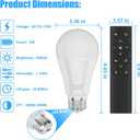 A19 LED Light Bulbs with Remote Control, 800LM 9W, 60W Equivalent LED Bulbs,Stepless Dimmable 3000K-6000K,E26 Base,CRI 80+,2.4GHz,25000+ Hours Lifespan,Light Bulb for Home Decor,2Bulb&2Remote