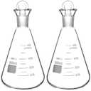 QWORK 500ml Lodine Flask with Stopper, Thick Wall Flask with 24/29 Standard Conical Outer Connection, 2 Pack Heavy Duty Borosilicate Glass Erlenmeyer Flask Interchangeable Stopper, Conical Shape