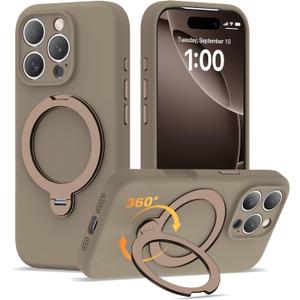 Compatible with iPhone 16 Pro Max Case 6.3'' with 360 Spin Magnetic Ring Stand[Compatible with Mag-Safe] Soft Liquid Silicone 16 Pro Max Case for Men Women,Desert Gold