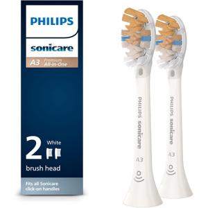 Philips Sonicare A3 Premium All-in-One, Genuine Replacement Toothbrush Heads, White, 2 Pack, HX9092/65 (2 Count (Pack of 1), White)
