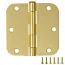 Door Hinges for Interior Doors 3-Pack 3.5-inch x 3.5-inch – Rounded 5/8-inch Radius Steel Door Hinge – Satin Brass – Fits Standard Doors – Design House 189795
