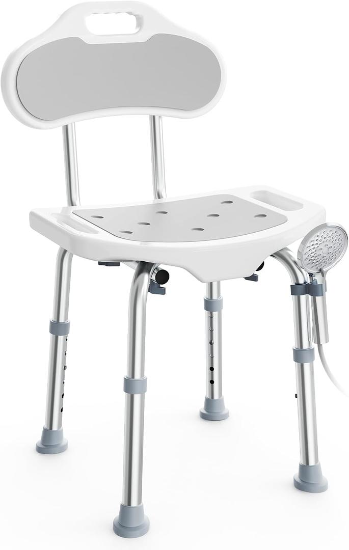 BlessReach Shower Chair for Inside Shower with Back, 400 lbs Shower Stool with Adjustable Height, Padded Seat & Drainage Holes, Shower Seat for Inside Tub, Bathtub Chair for Elderly and Disabled