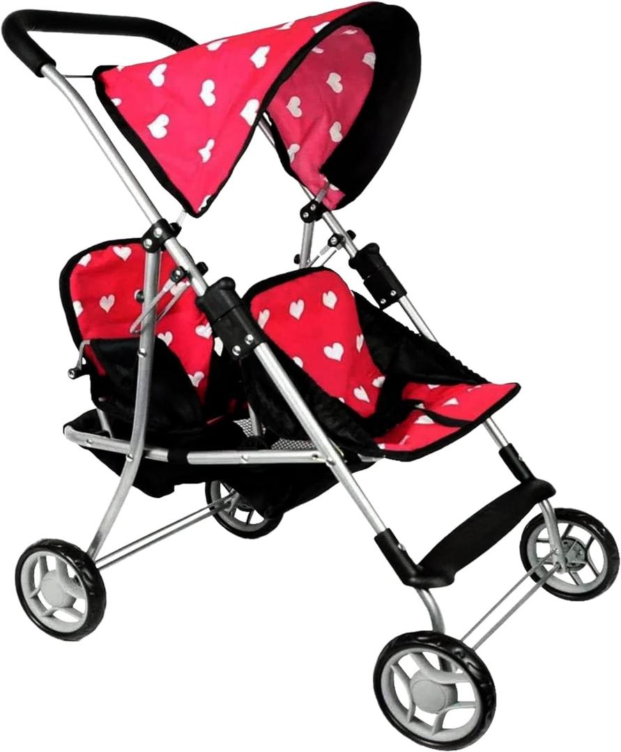 My First Doll Twin Stroller - Cutest Heart Design Doll Twins Stroller - Great Toy Gift for Girls (Red)