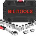 BILITOOLS 17PCS 3/8" & 1/2 Pass Through Socket Set, 2-In-1 Conversion For Standard Ratchet/Pass-Through Ratchet, Pass Thru Go Through Mechanics Tools Set For Hex, Square, E-Torx, Spline