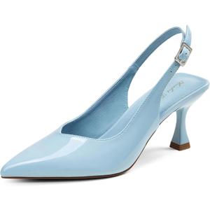 Elisabet Tang Women's Kitten Heel Slingback Low Pumps 3 Inches Stiletto Pointed Closed Toe Elegant Dressy Bridal Wedding Party Shoes (8.5, Blue)