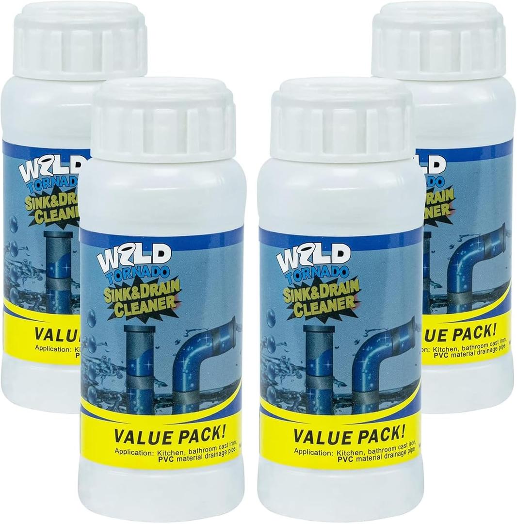 4Pcs Wild Tornado Pipe Dredge, Powerful Sink and Drain Cleaner Powder, Fast Foaming for Kitchen Toilet Pipeline Quick Cleaning Tool