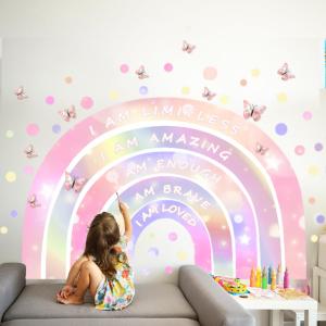 6240 Inch Rainbow Wall Decal with 12 Pcs 3D Butterflies Extra Large Rainbow Sticker Set with Polka Dots