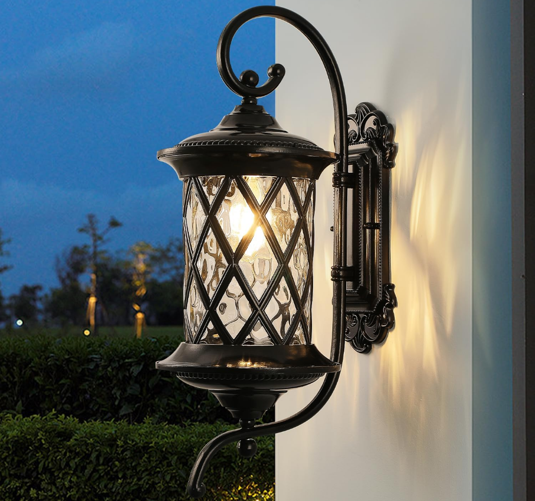 Retro Large Outdoor Wall Lanterns 24" Exterior Light Fixtures Coach Light Waterproof Aluminium with Water Glass Outside Wall Lamps for House Front Door Garage Porch Lighting, Black
