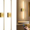 Wall Sconces Set of Two Battery Operated, Wireless USB Rechargeable Wall Lights with Remote, 8000mAh Dimmable LED 3 Color Dimmable Living Room for Bedroom,Hallway,Picture Lamp(30in Gold)