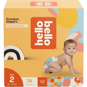 Hello Bello Premium Diapers Size 2, Honeysuckle Designs, 74ct Club Box, Hypoallergenic and Extra Absorbent