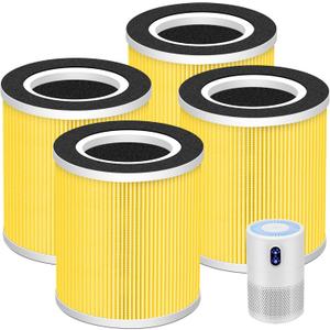 B-D02L Pet Allergy Replacement Filter for MOOKA & KOIOS B-D02L Air Purifi-er, for VEWIOR B-D02U Air Purifi-er,3-in-1 H13 True HEPA with Activated Carbon Filter,4 Pack,Yellow
