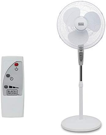 BLACK+DECKER 18-Inch Stand Fan with Pedestal Base, Height Adjustable Pedestal Fan with Remote and Touch Control Panel, Free Standing Fan with 90-Degree Oscillating and 3-Speed Settings, Black